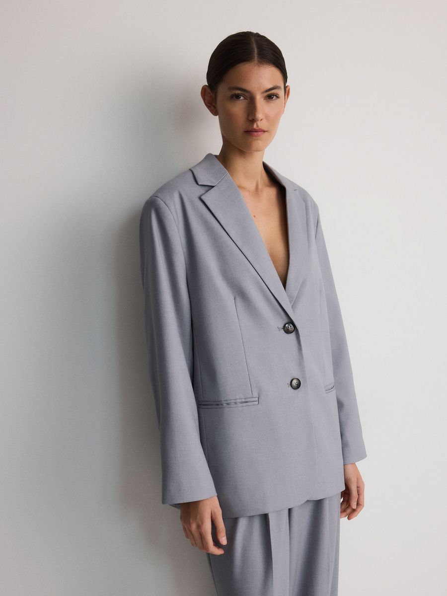 Regular fit blazer with viscose blend - light grey - RESERVED - 2