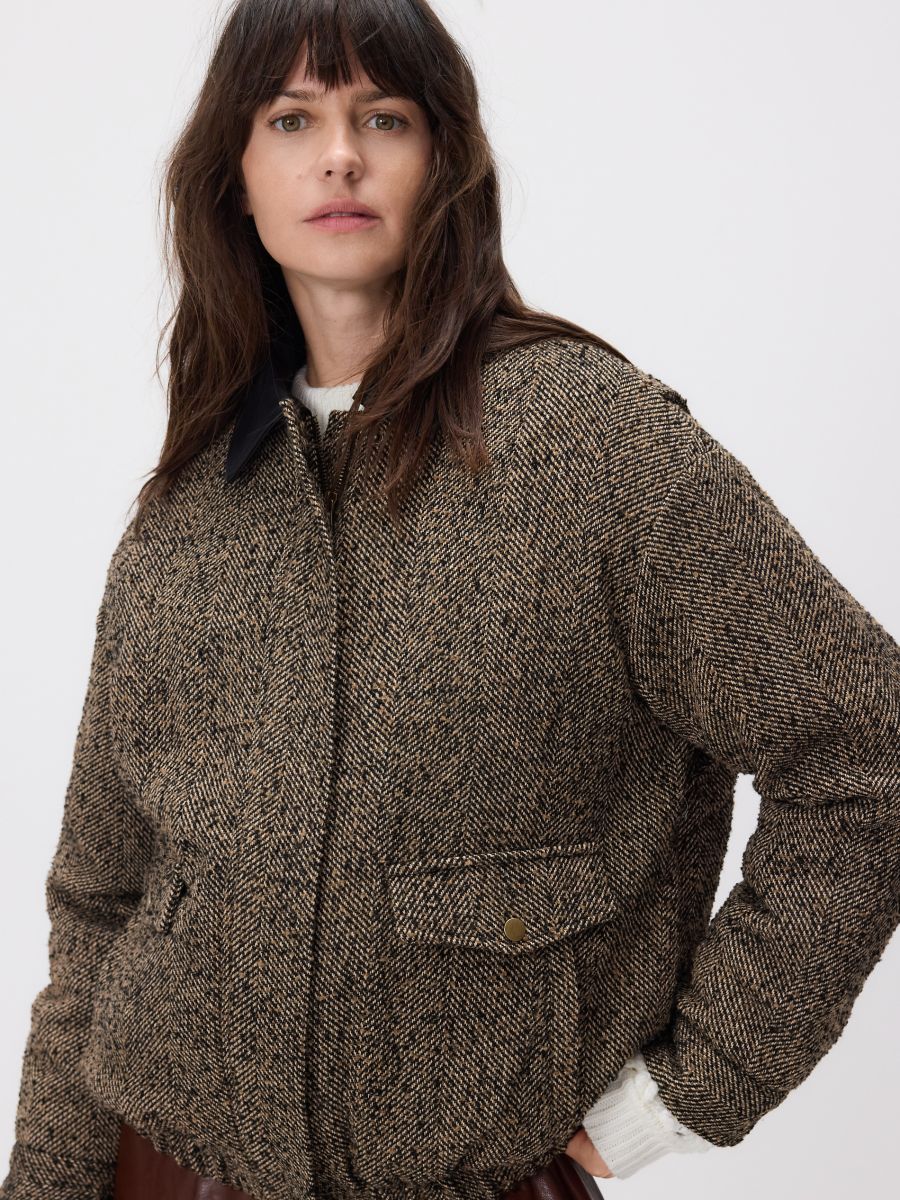 Wool blend bomber jacket - brownish green - RESERVED