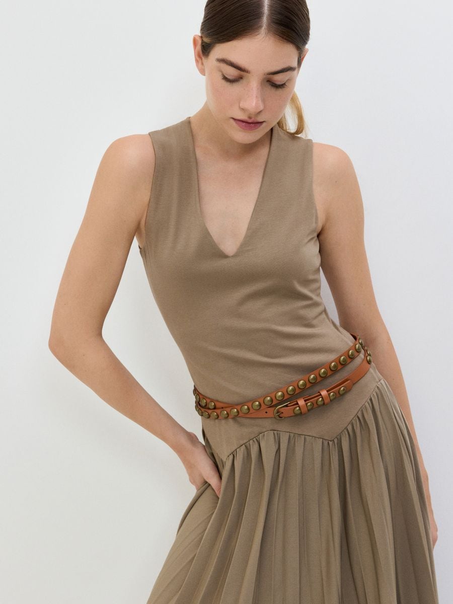 Double-breasted leather studded belt - golden brown - RESERVED - 3