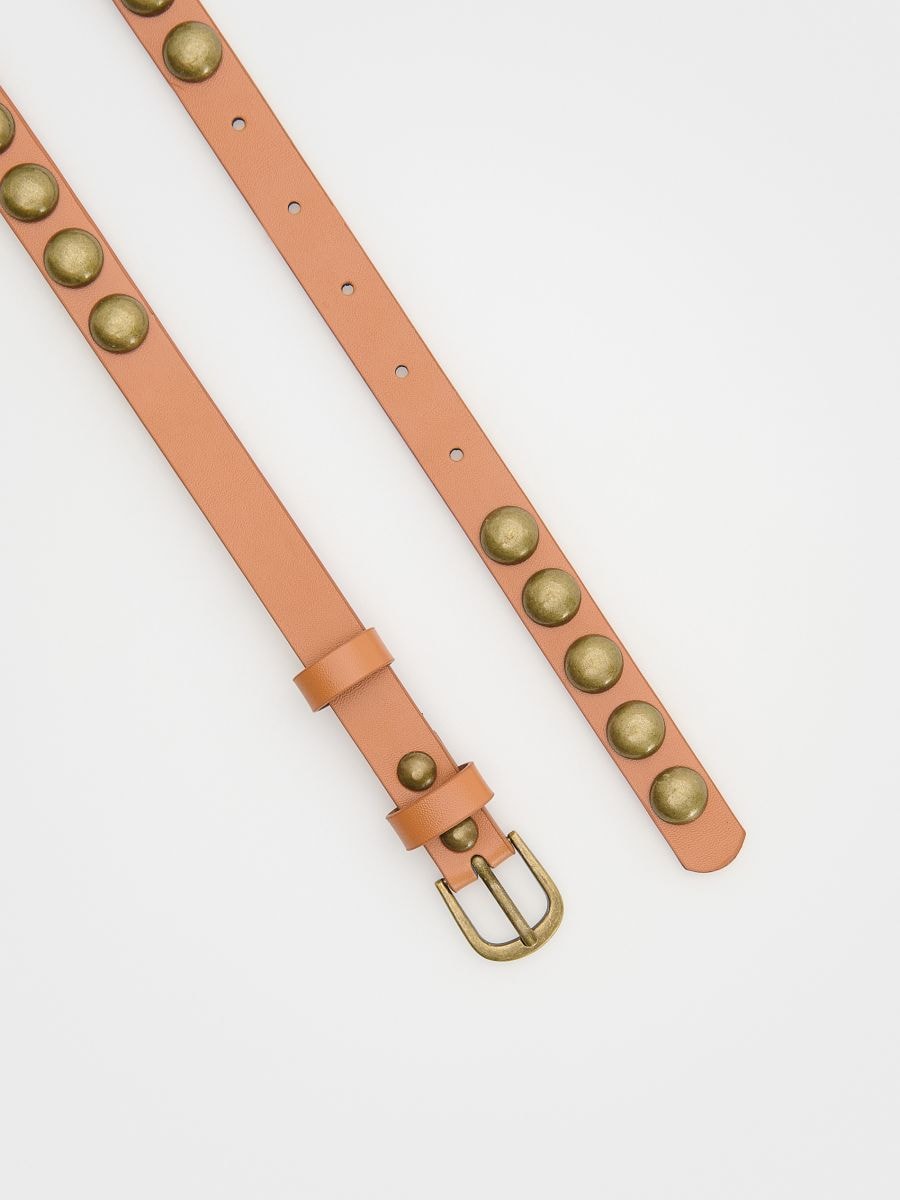 Double-breasted leather studded belt - golden brown - RESERVED - 2