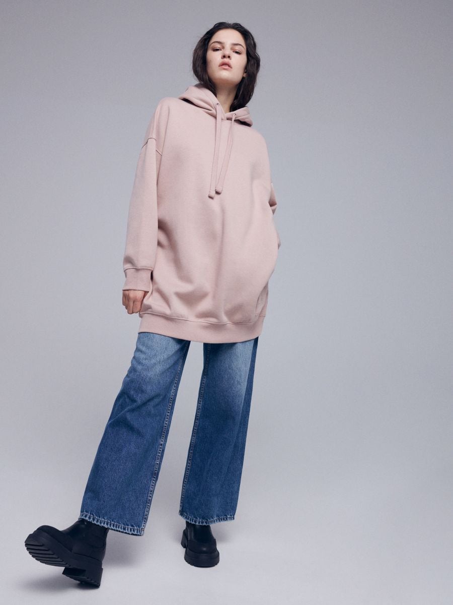 Φούτερ oversize με μακριά γραμμή - ΡΟΖ ΠΑΣΤΕΛ - RESERVED - 3