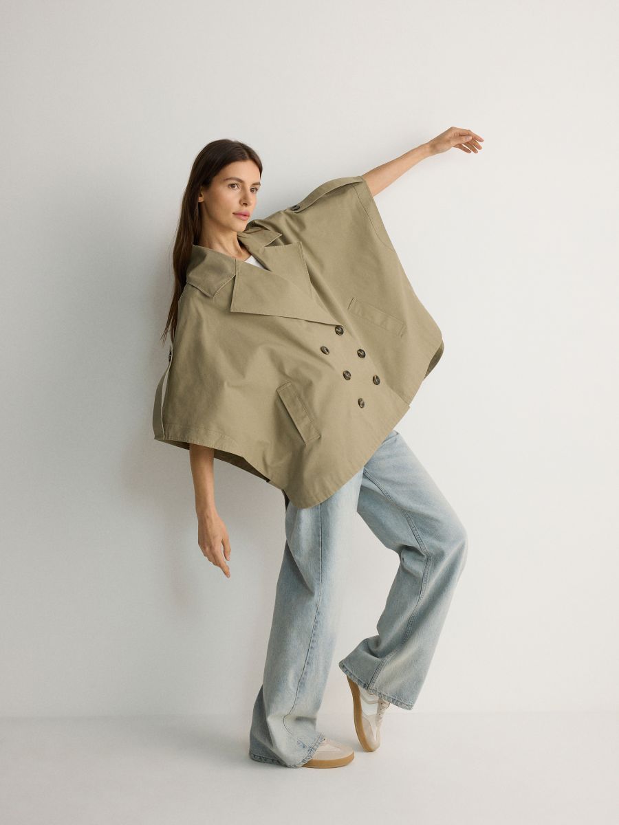 Double-breasted poncho jacket - light olive - RESERVED