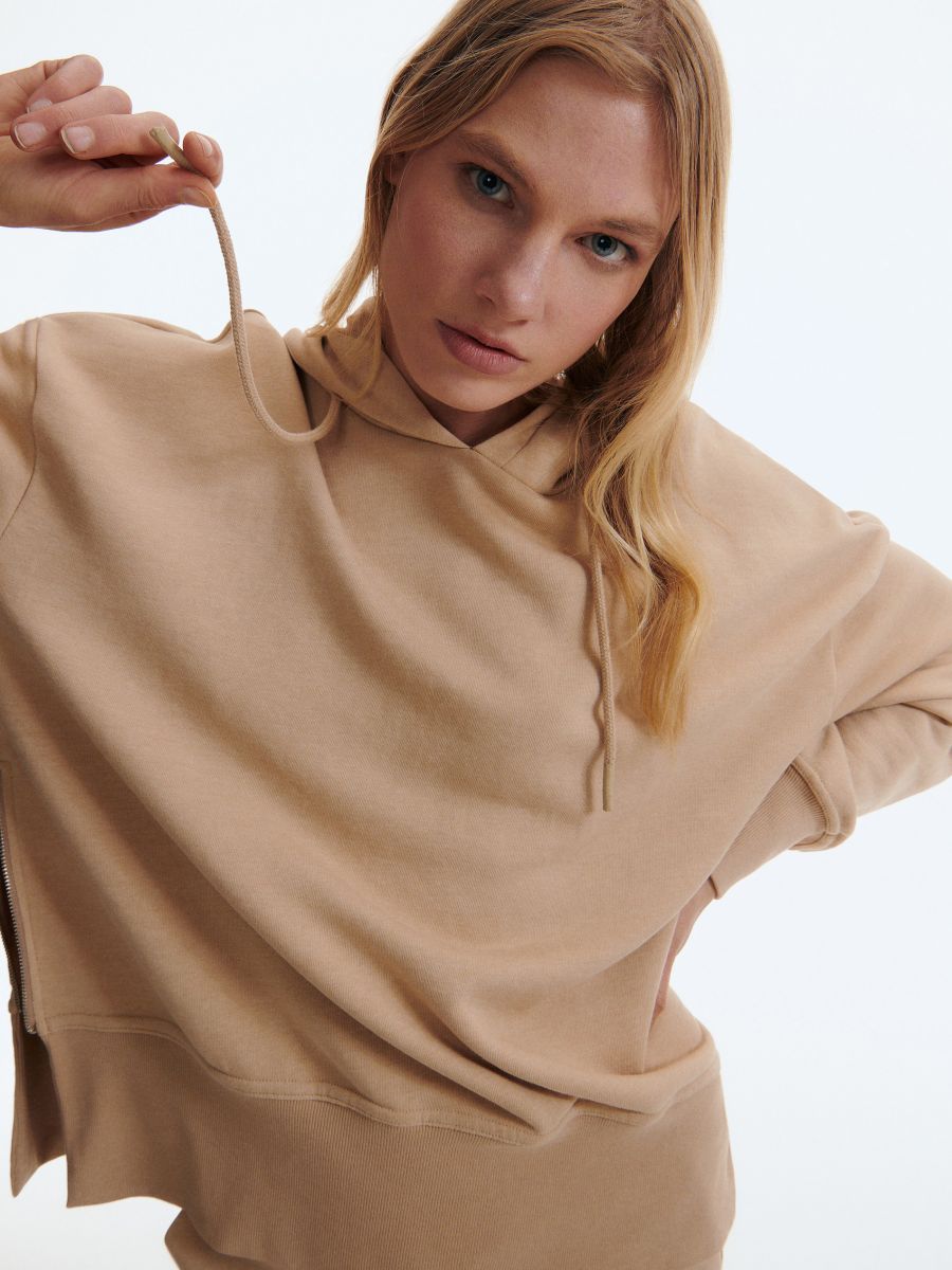 Felpa con cappuccio in misto cotone - beige - RESERVED - 2