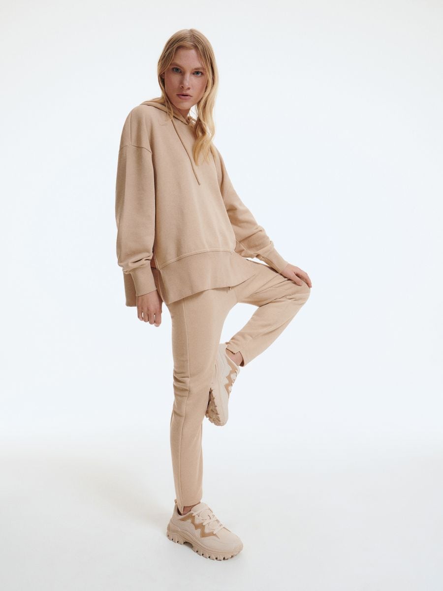 Felpa con cappuccio in misto cotone - beige - RESERVED - 3