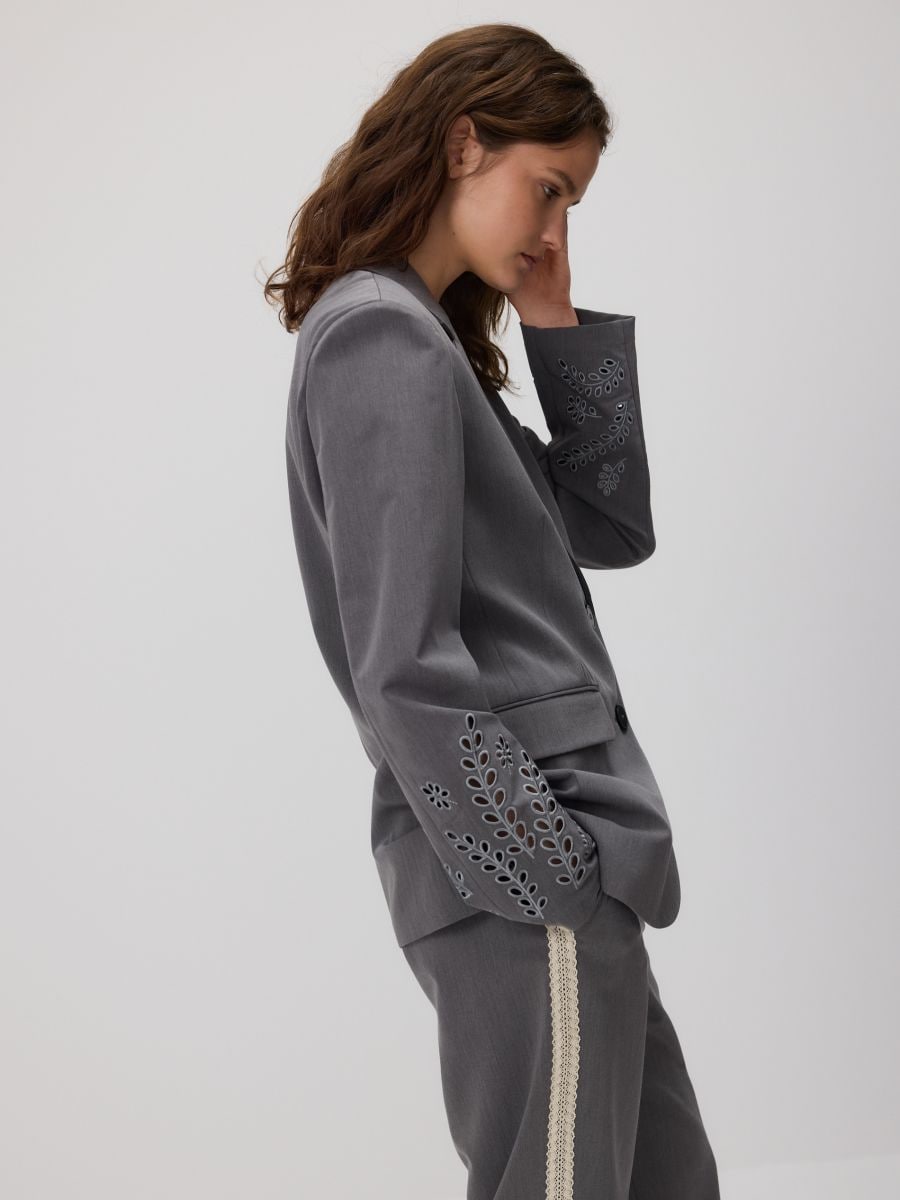 Blazer with openwork detailing - mid grey - RESERVED - 3