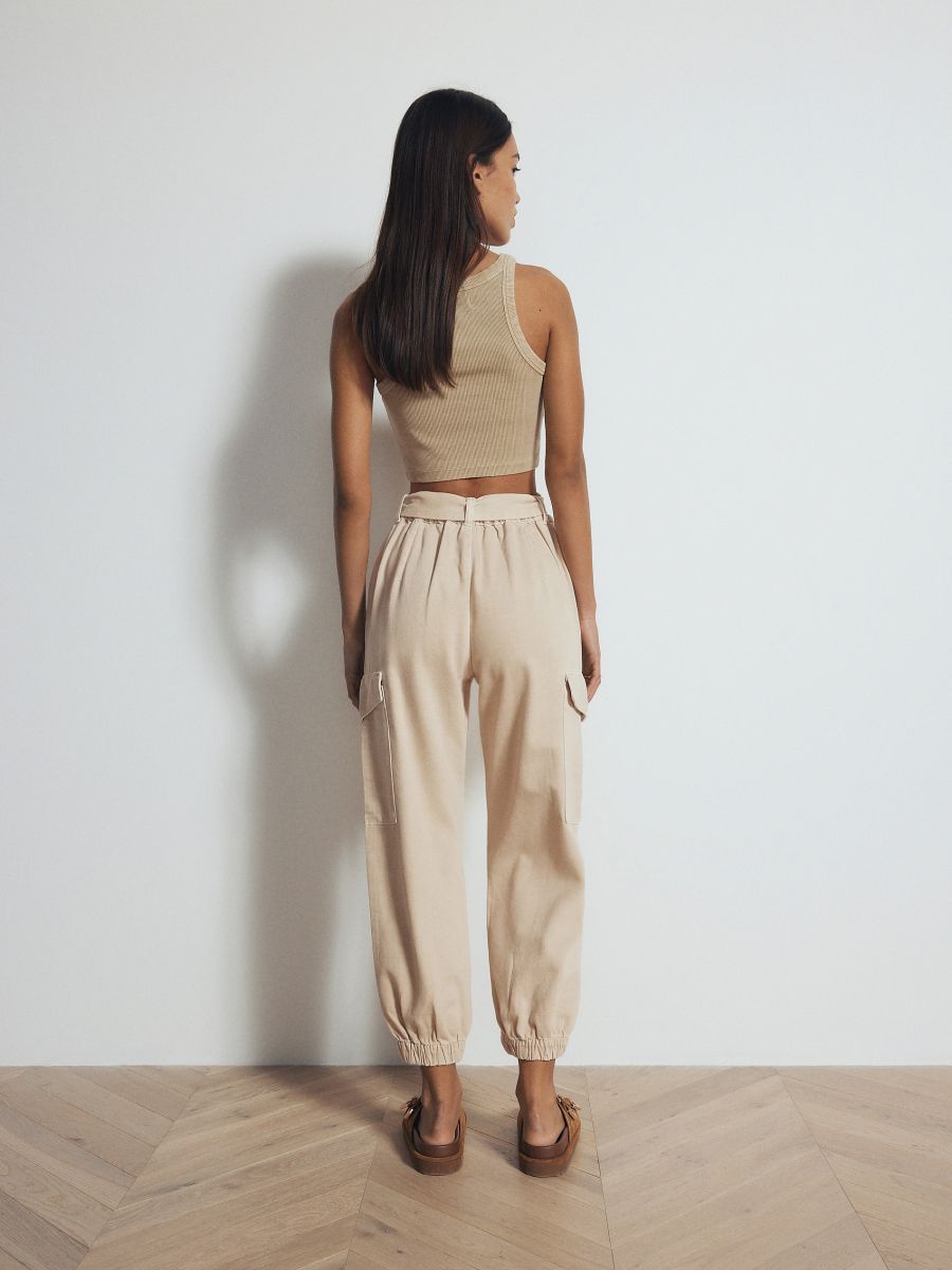 Joggers with belt - beige - RESERVED - 3