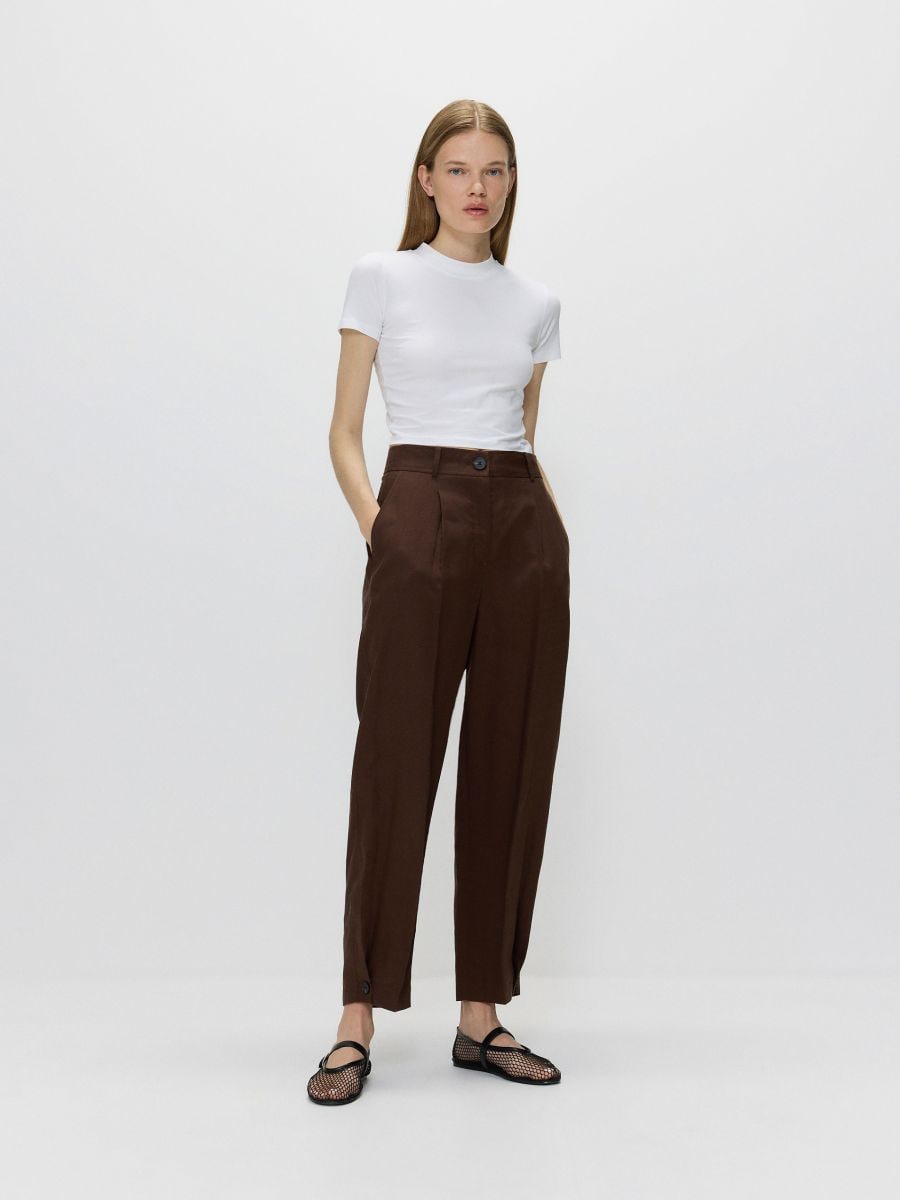 Lyocell rich trousers with linen blend Color brown - RESERVED - 039BP-88X