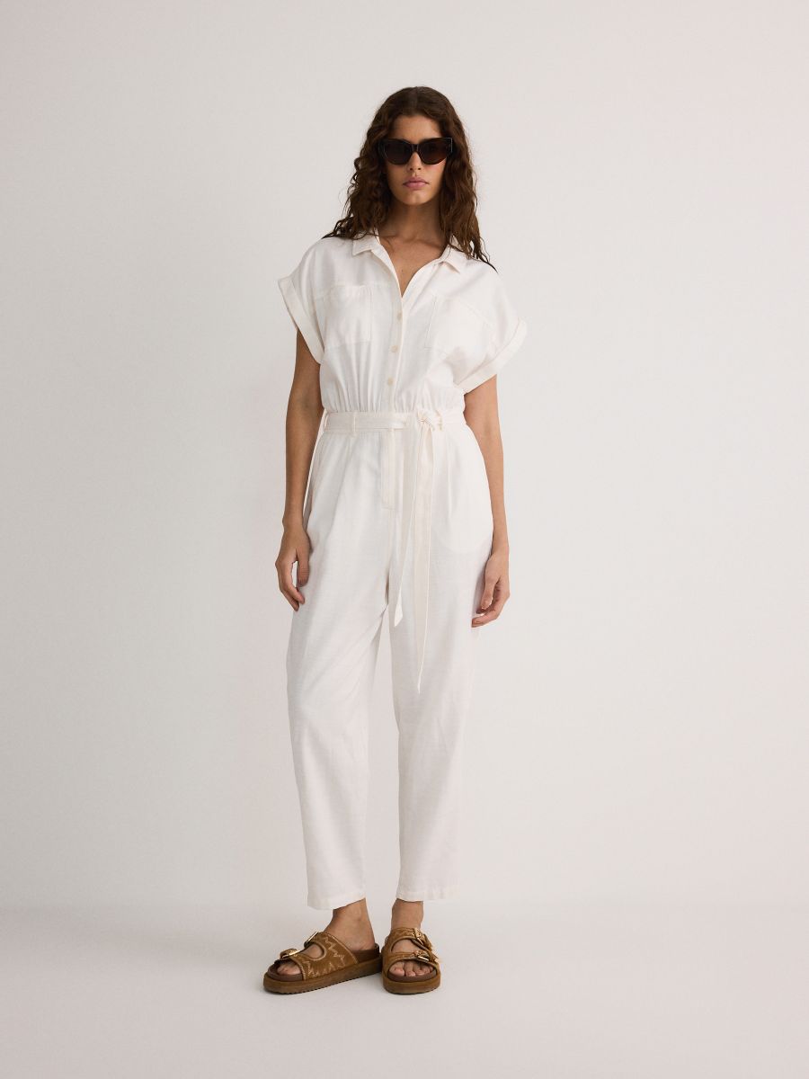 Jumpsuit met strikdetail - CRÈME - RESERVED