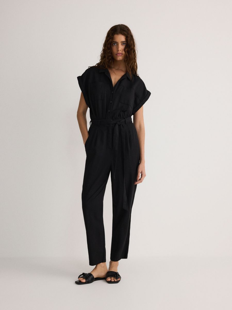 Jumpsuit with tie detail - black - RESERVED