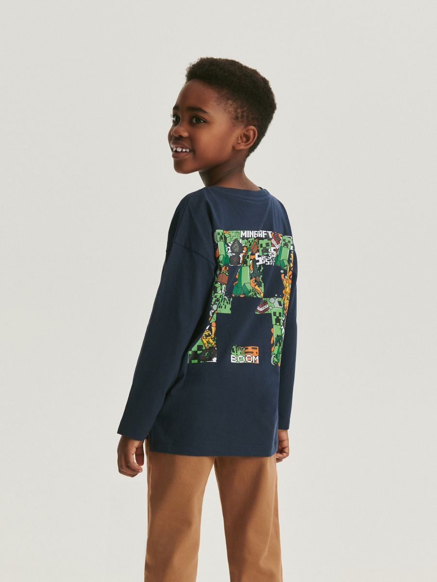 Oversized långärmad t-shirt med Minecraft - steel blue - RESERVED