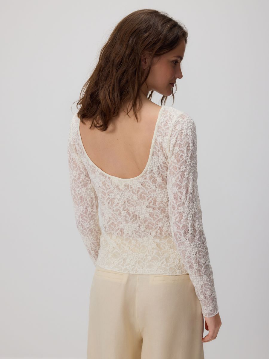 Bluse i bomuldblanding i strukturstof - creme - RESERVED - 2