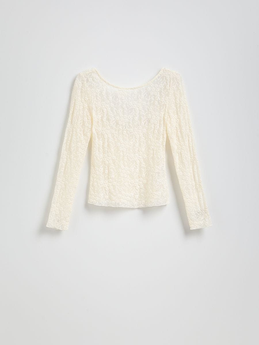 Bluse i bomuldblanding i strukturstof - creme - RESERVED - 7