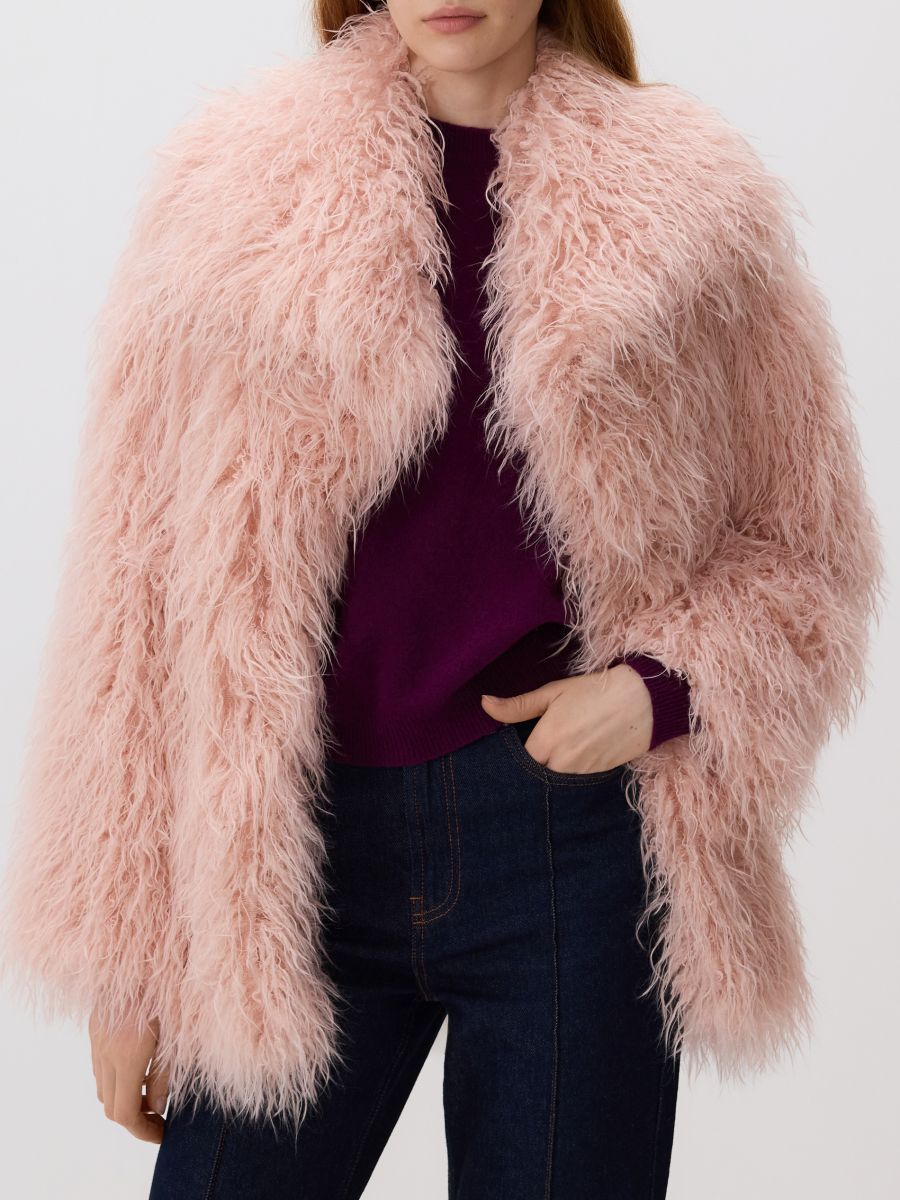 Faux fur jacket - pink - RESERVED