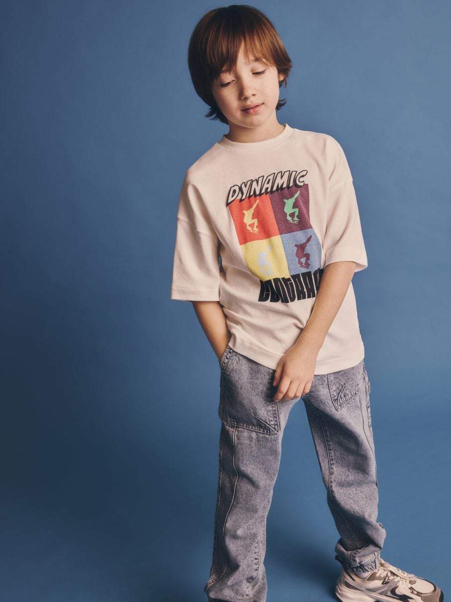 Oversized T-shirt with print - cream - RESERVED - 4