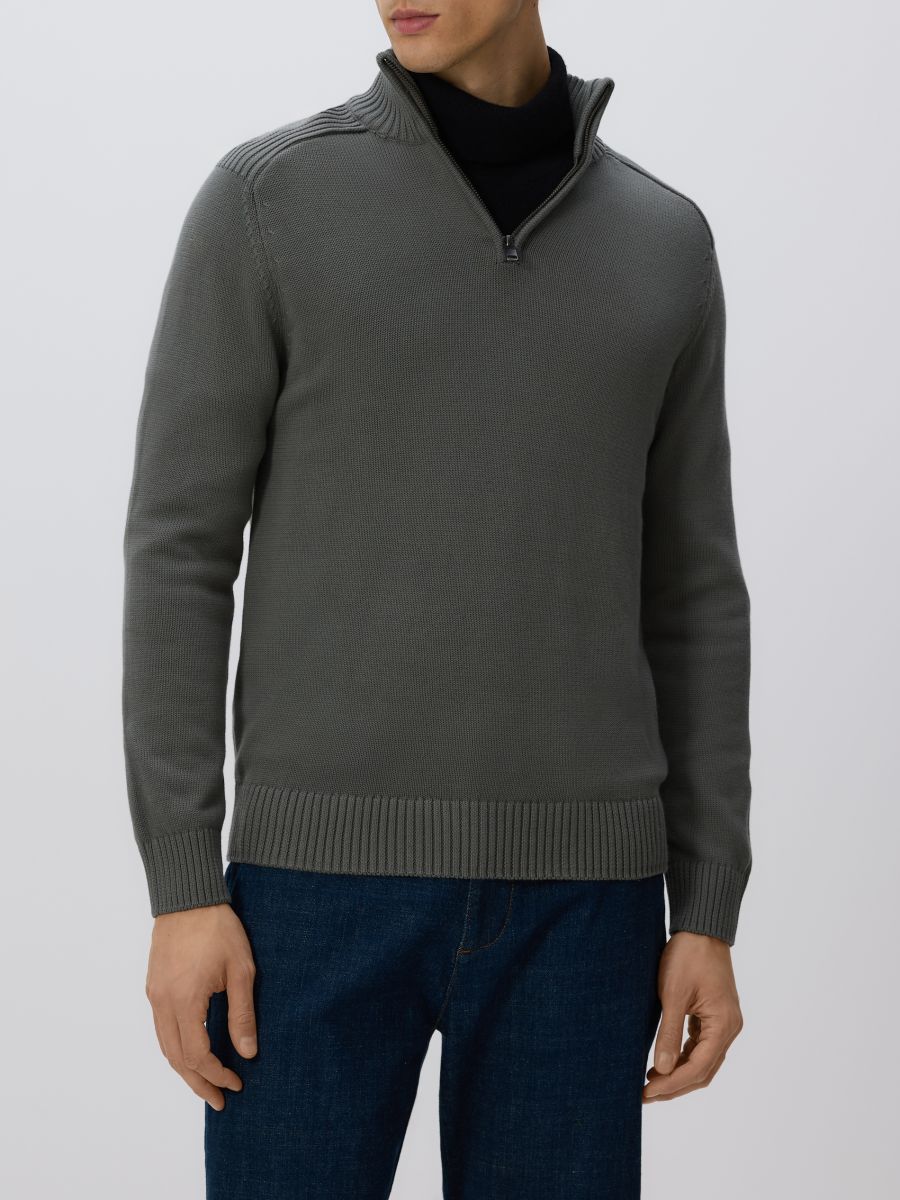 Džemper s rol-kragnom na kopčanje rajsferšlusom - zeleno  - RESERVED