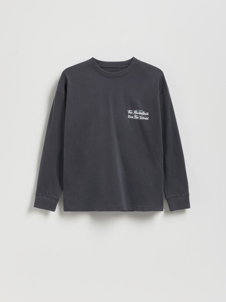 Printed cotton long sleeve T-shirt - dark grey - RESERVED