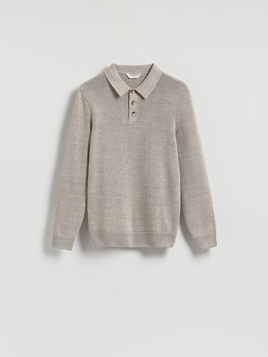 Cotton rich polo jumper - beige - RESERVED