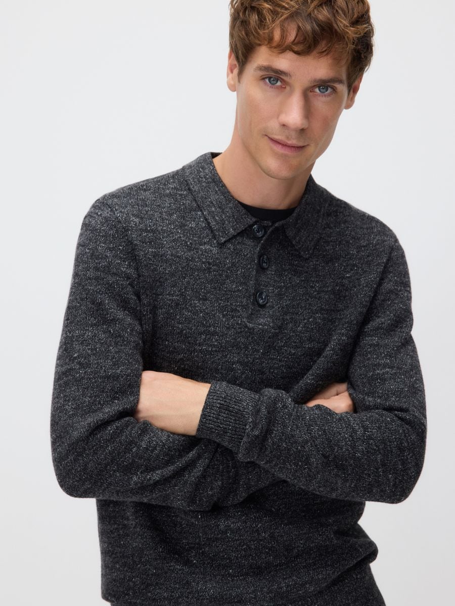 Cotton rich polo jumper - dark grey - RESERVED