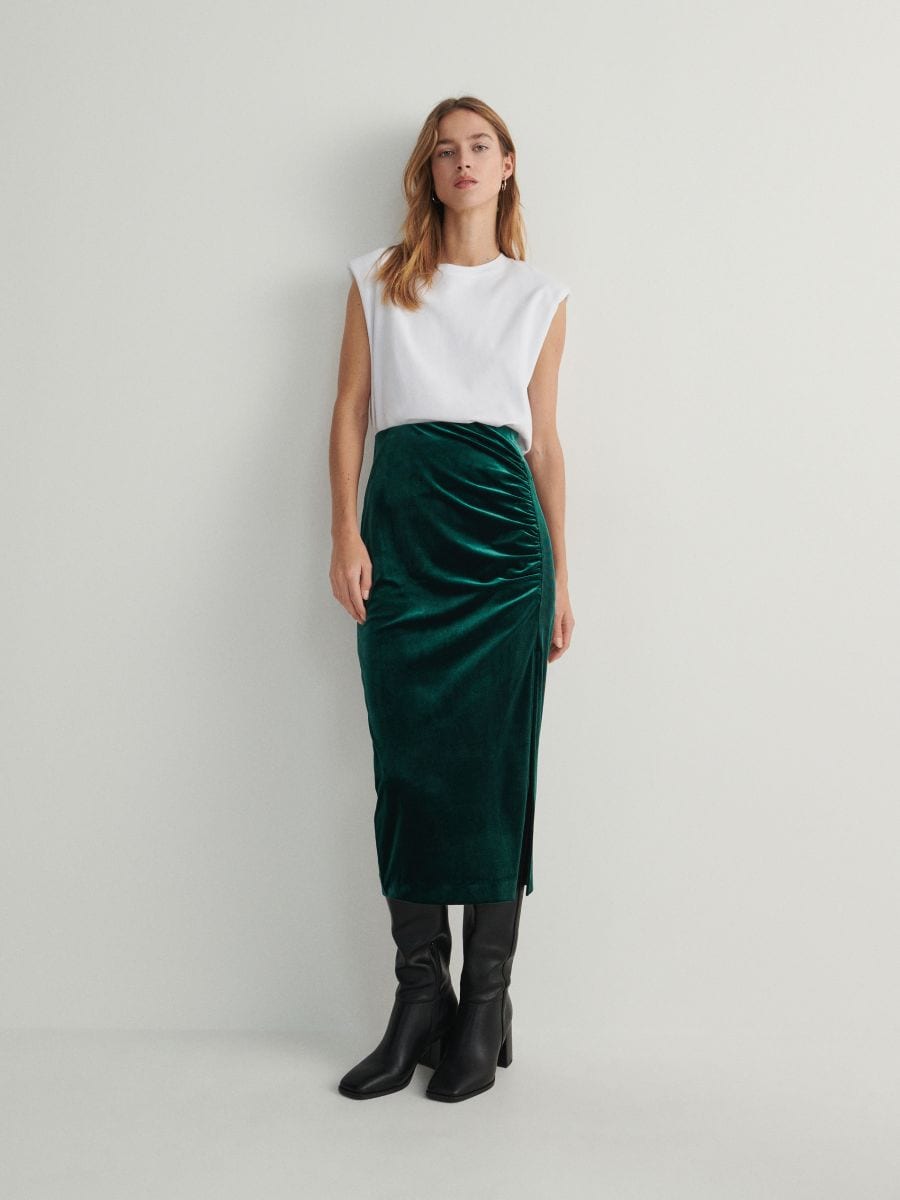 Midi skirt with gathering - green - RESERVED - 3
