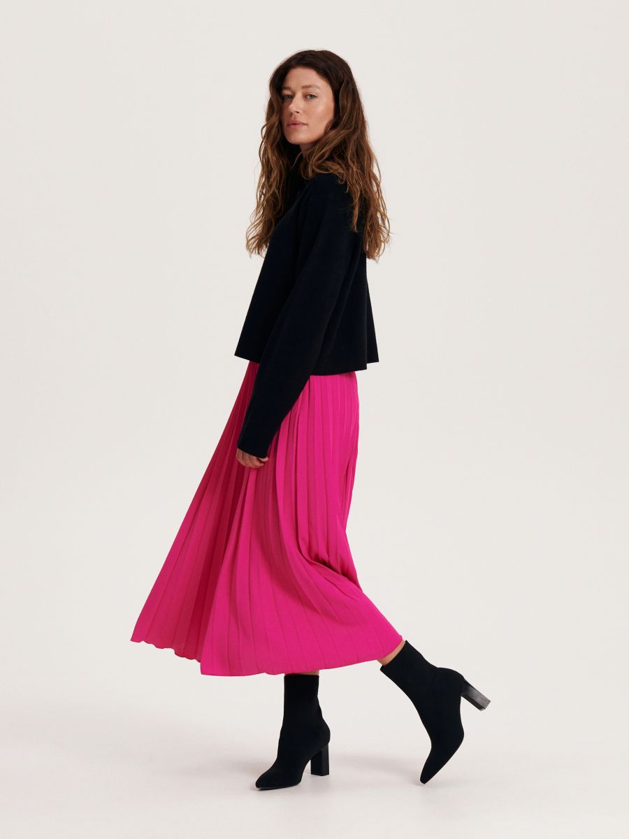 Pleated midi skirt - hot pink - RESERVED - 2