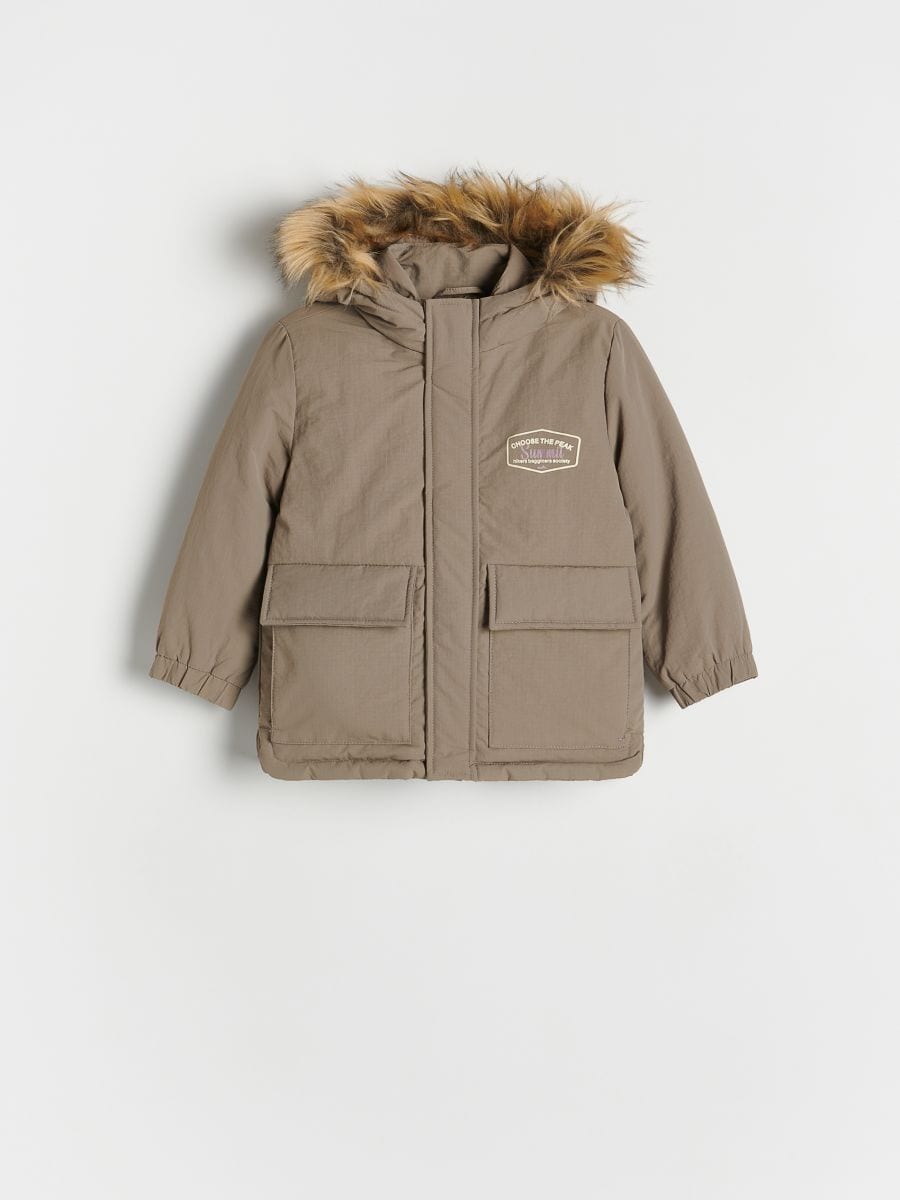 Insulated jacket with hood - beige - RESERVED