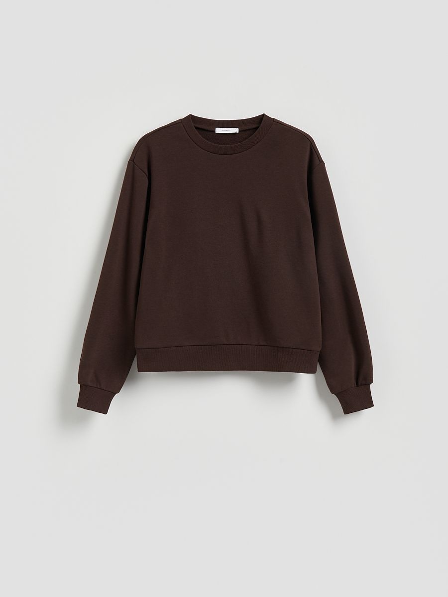 Schlichtes Sweatshirt mit Baumwollmischung - dunkelbraun - RESERVED