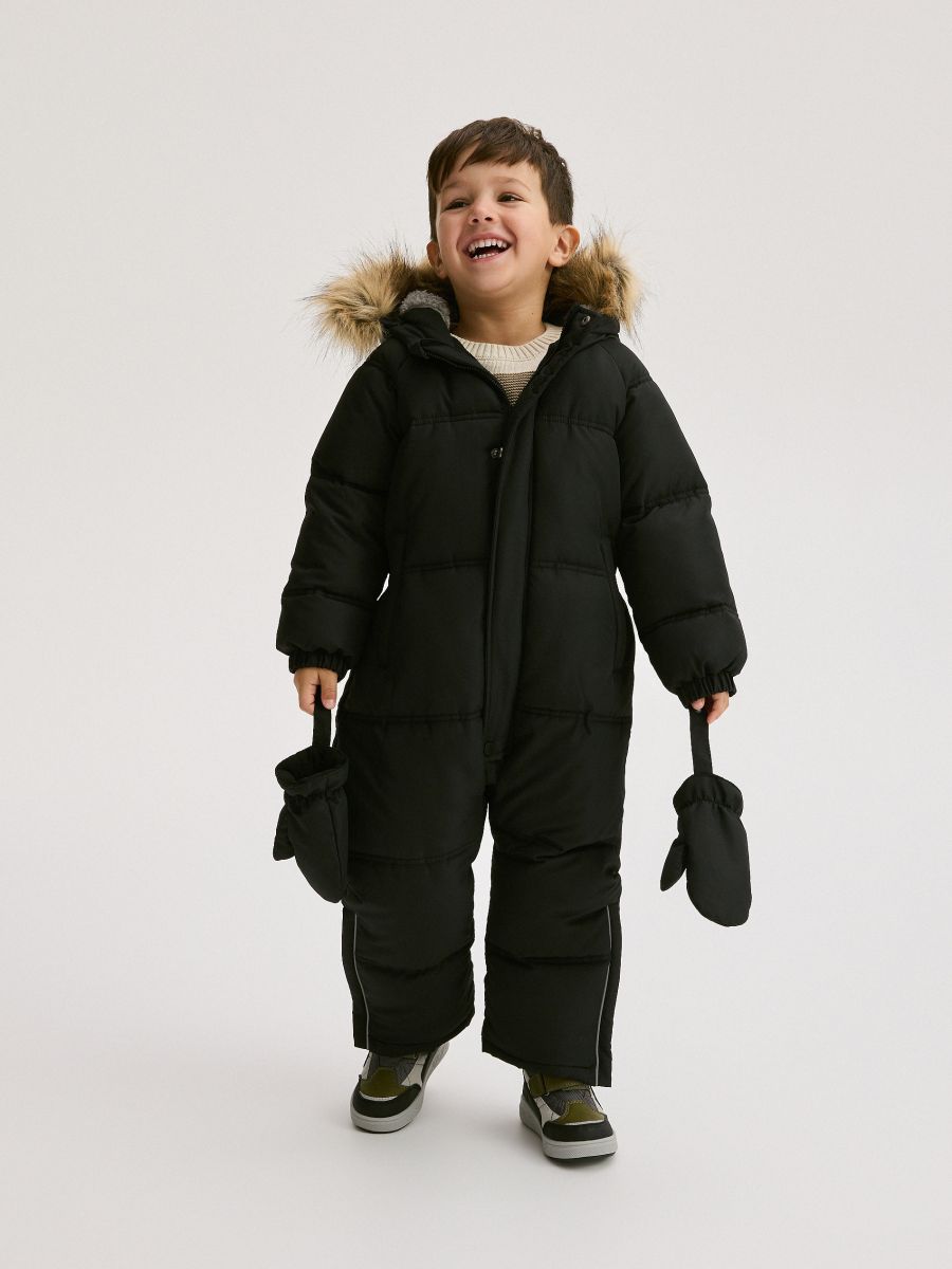 Insulated snowsuit with mittens - black - RESERVED