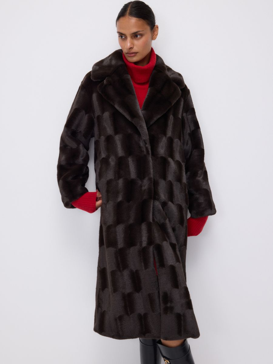 Faux fur coat - dark brown - RESERVED