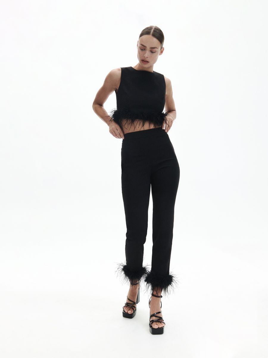Blouse with faux feather hem - black - RESERVED - 3