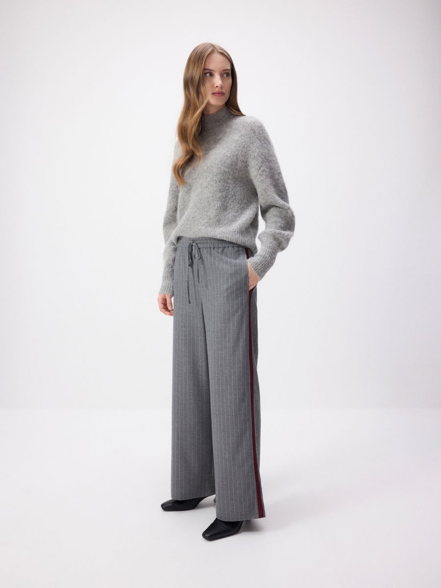 Wide leg trousers with side stripes - mid grey - RESERVED