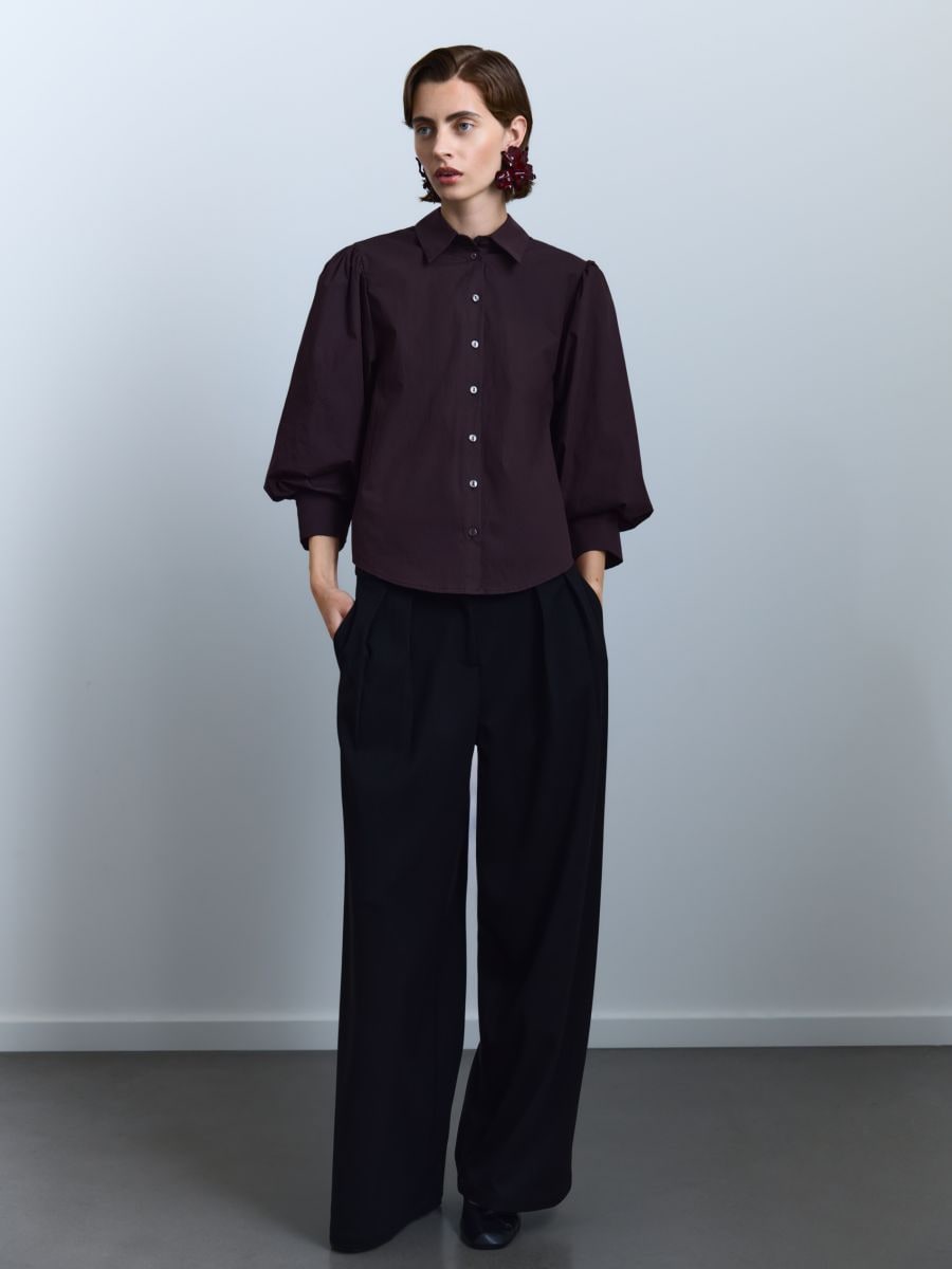 Shirt with puffy sleeves - brown - RESERVED