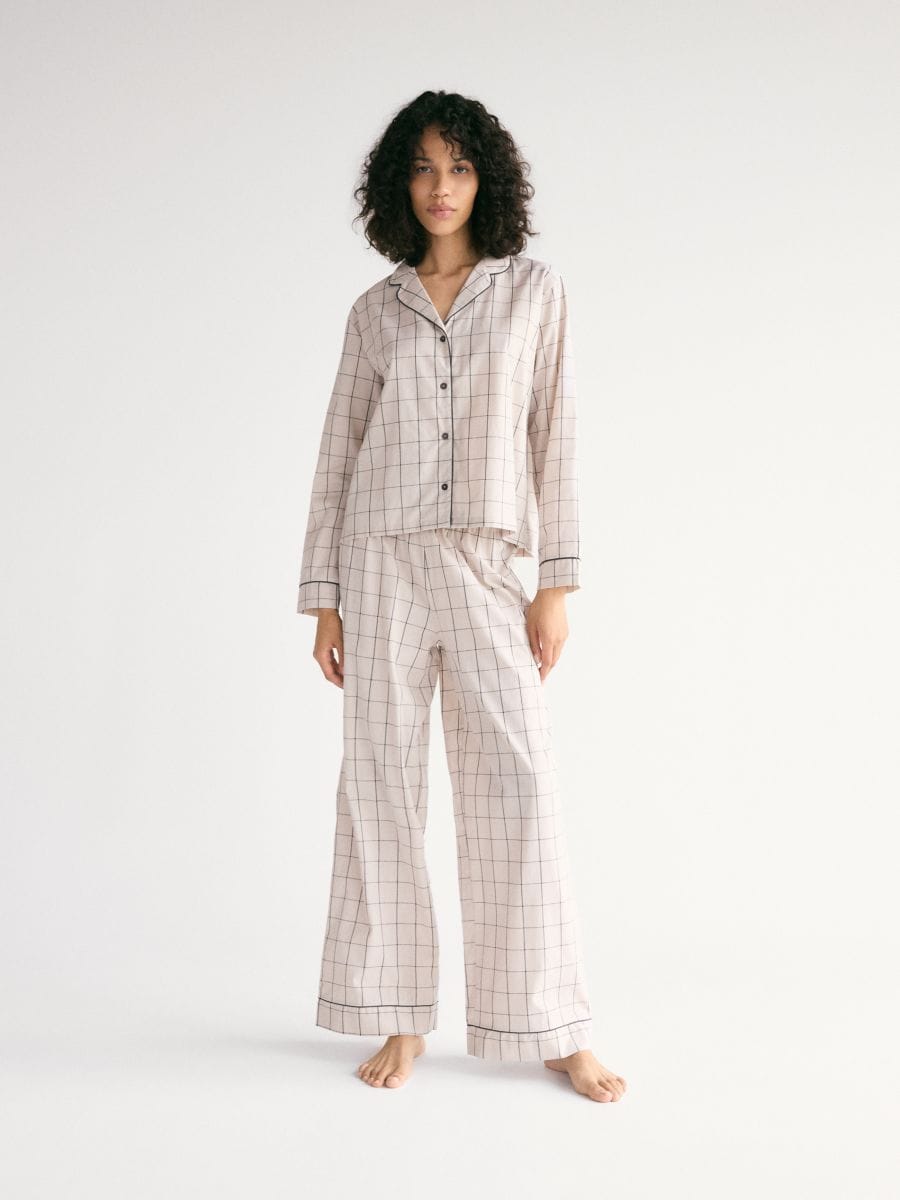Two piece check pyjama set - beige - RESERVED