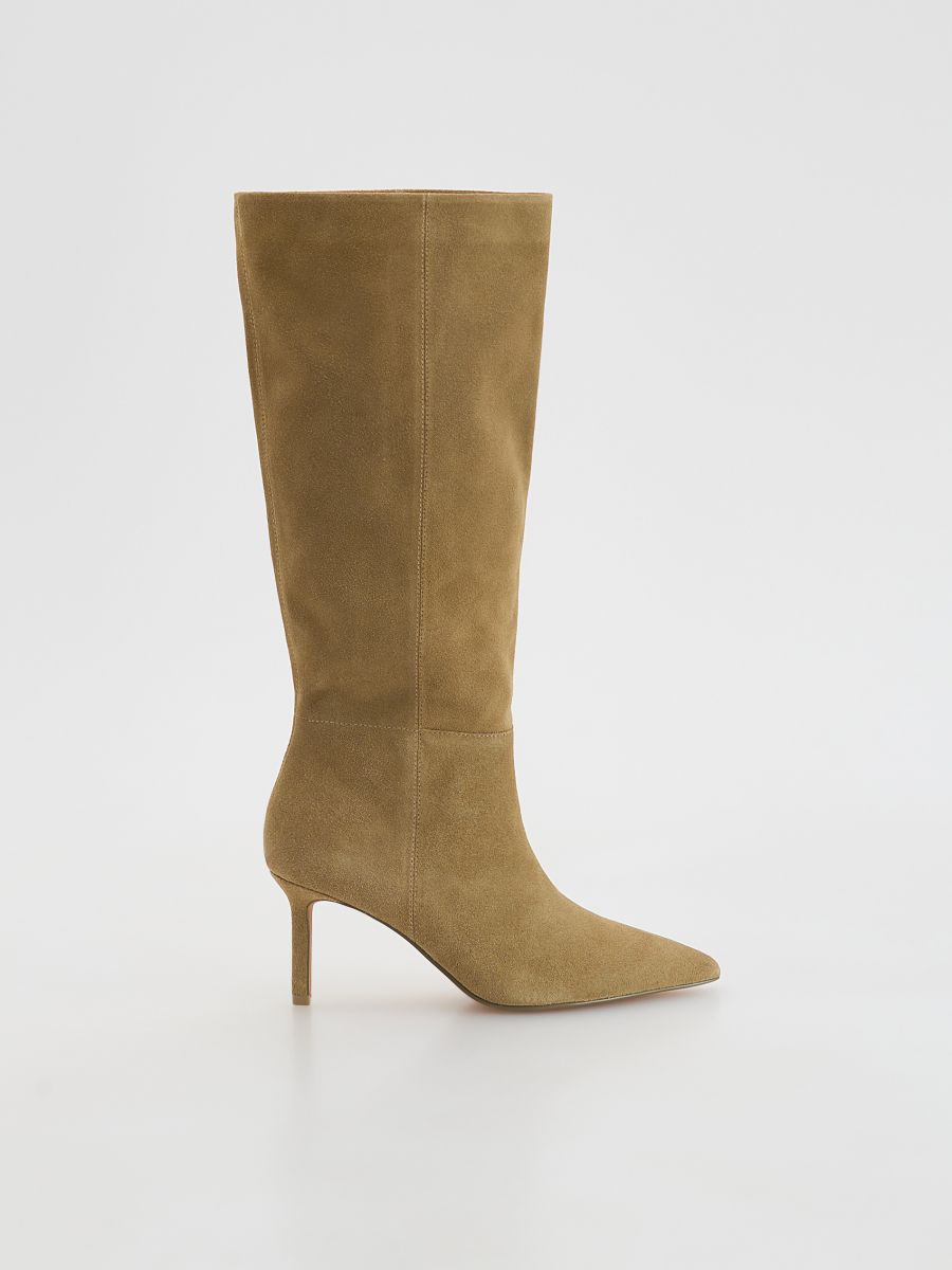 Suede high-heel boots - beige - RESERVED
