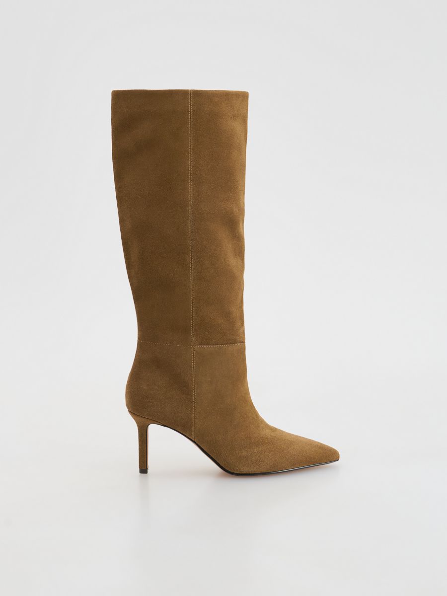 Suede high-heel boots - brown - RESERVED