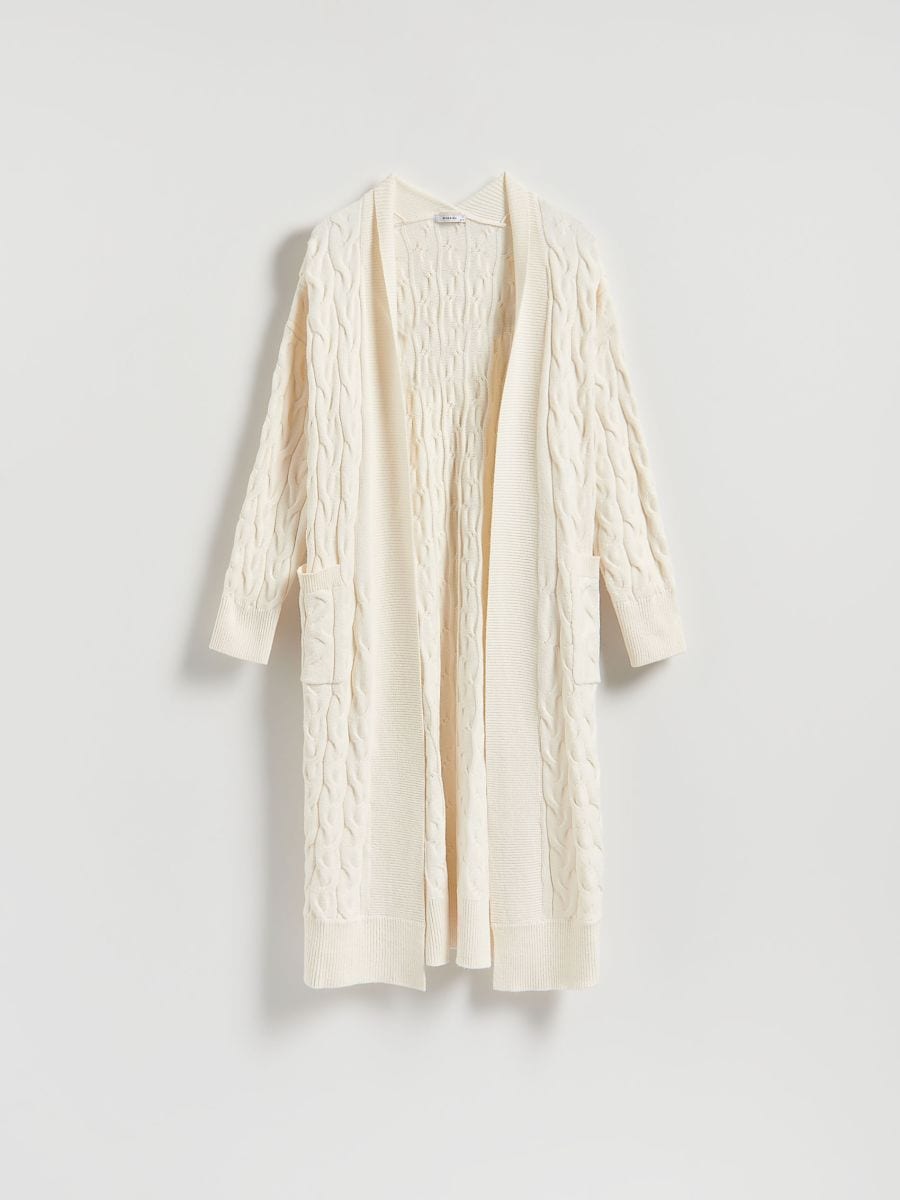 Lange Strickjacke aus Viskosemischung - beige - RESERVED