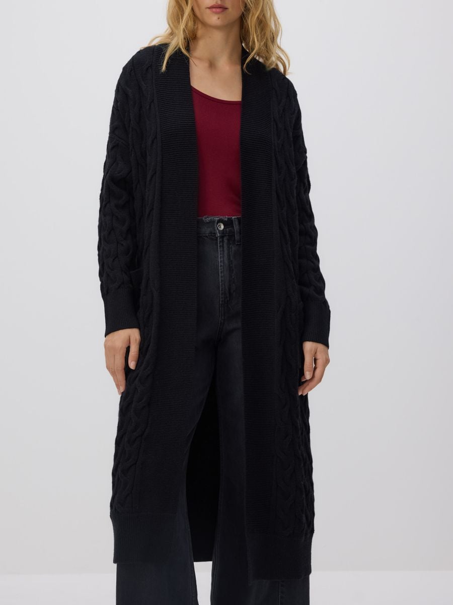 Viscose blend longline cardigan - black - RESERVED