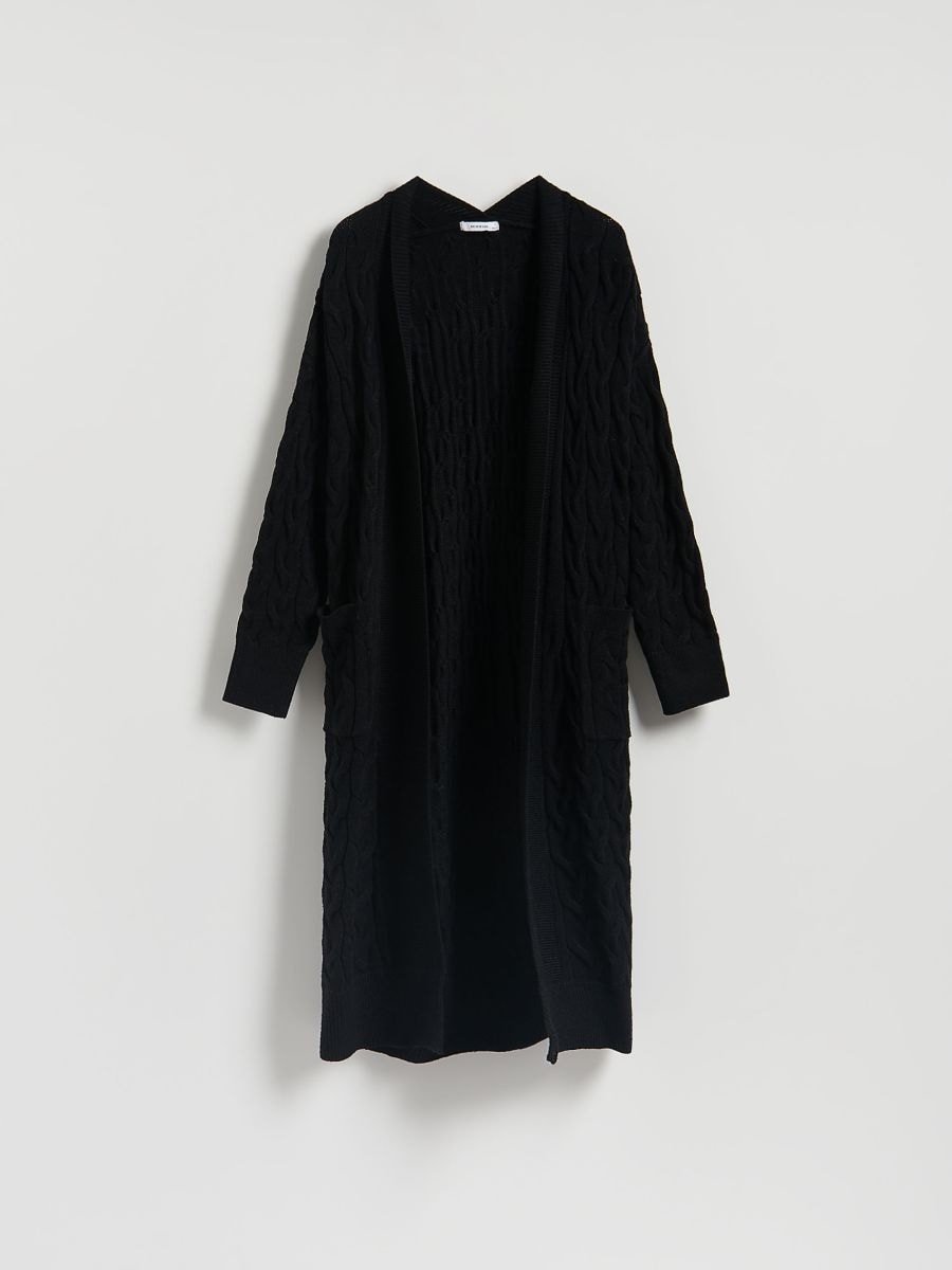 Lange Strickjacke aus Viskosemischung - schwarz - RESERVED