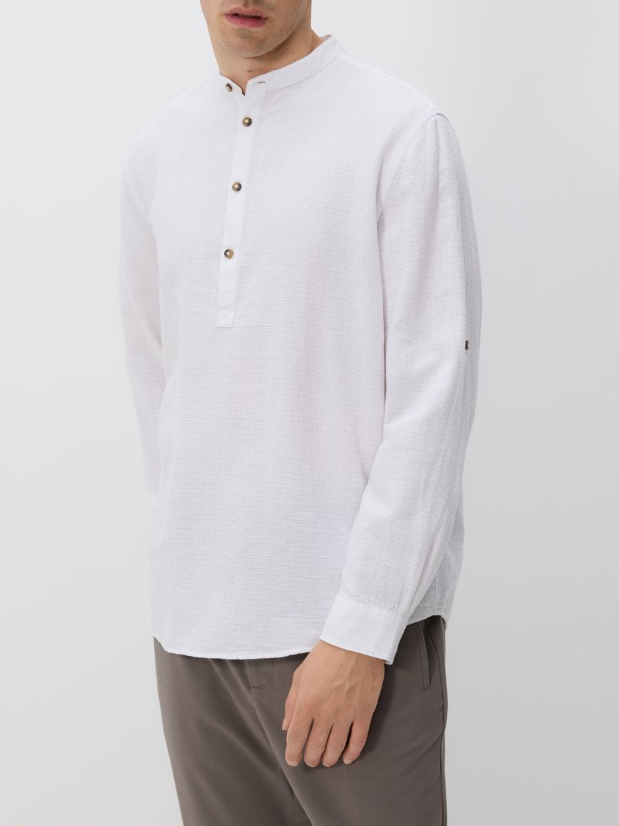 Regular fit shirt with linen blend - white - RESERVED - 2