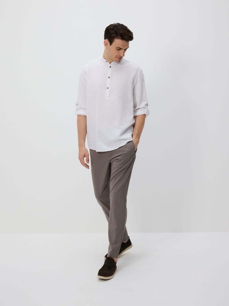 Regular fit shirt with linen blend - white - RESERVED - 3