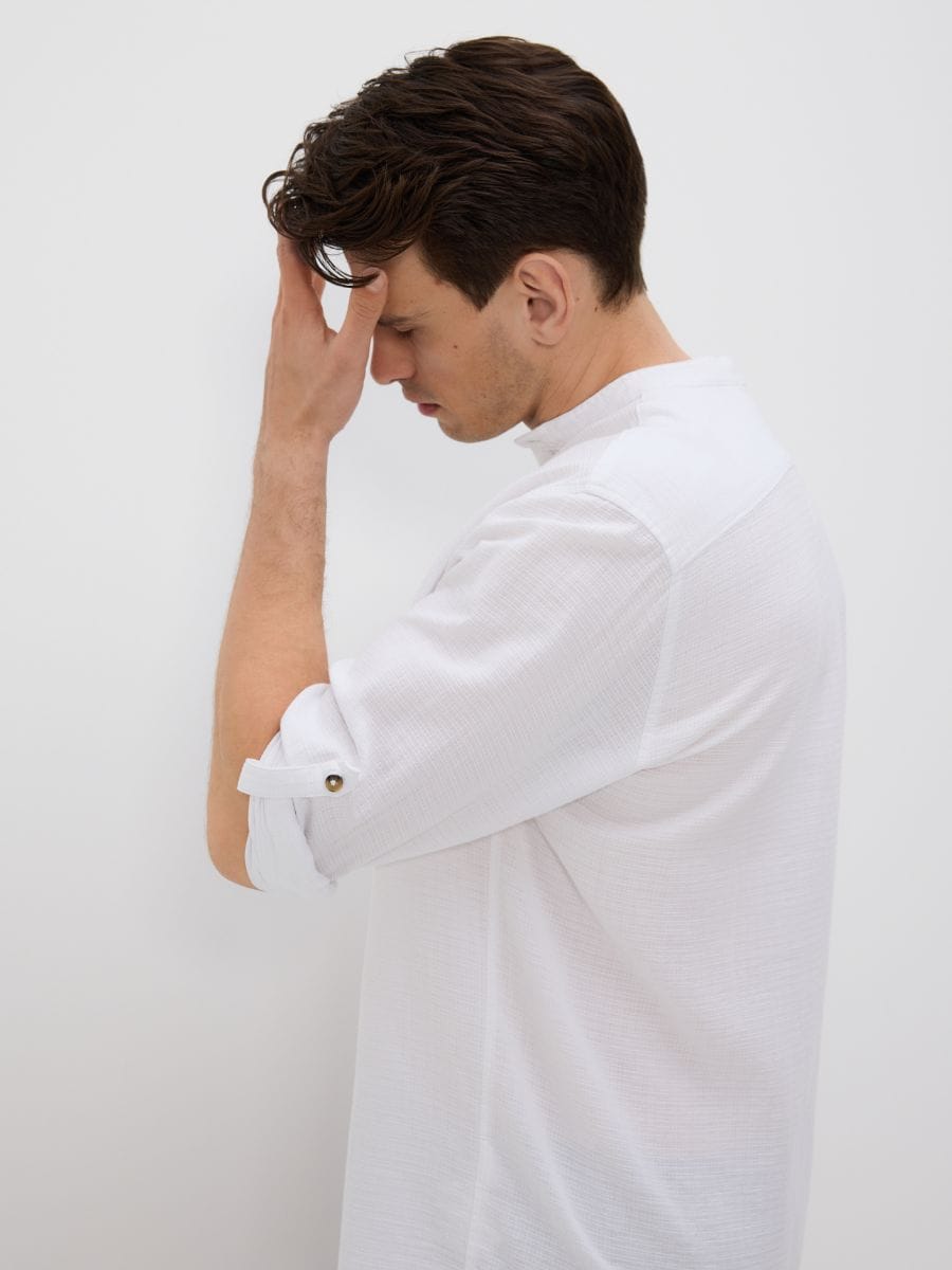 Regular fit shirt with linen blend - white - RESERVED - 4