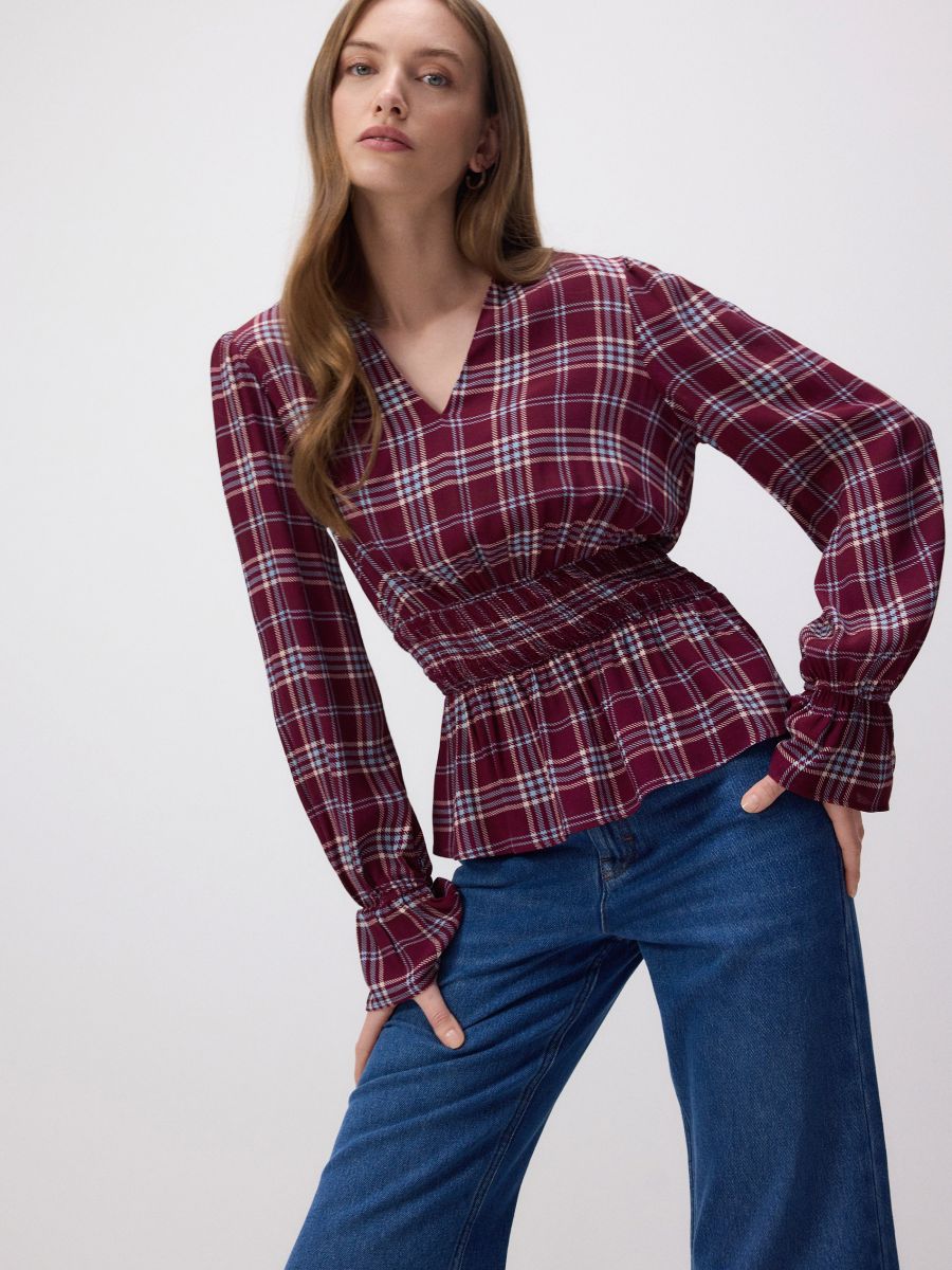 Check viscose blouse - burgundy - RESERVED - 4