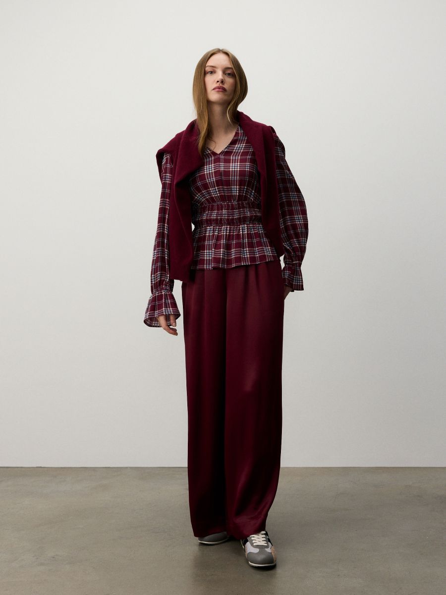 Check viscose blouse - burgundy - RESERVED - 2