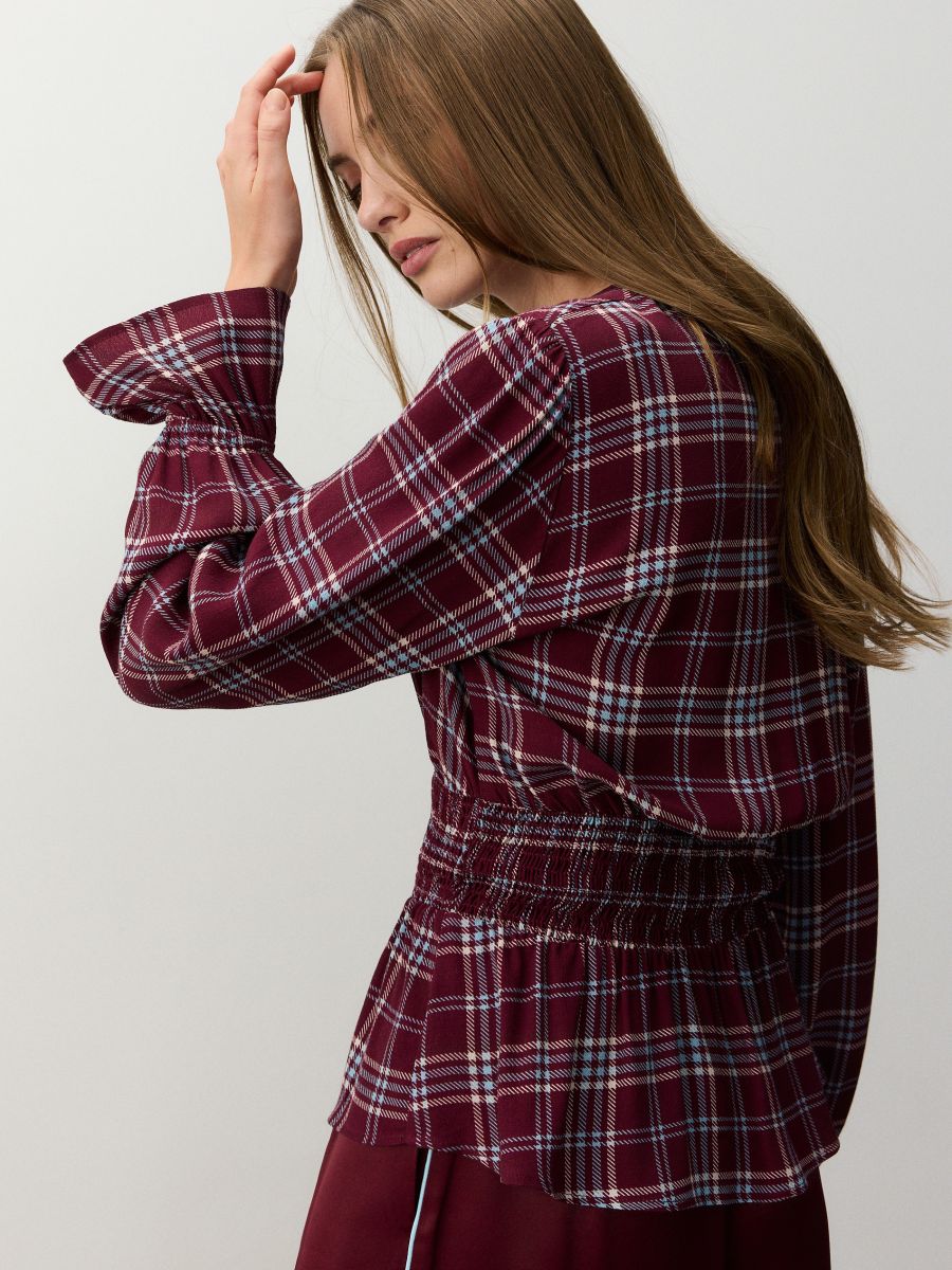 Check viscose blouse - burgundy - RESERVED - 3