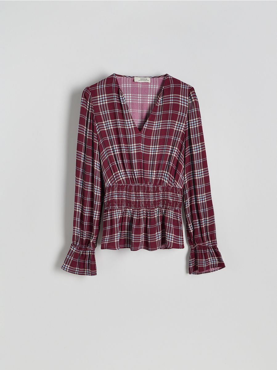 Check viscose blouse - burgundy - RESERVED - 4
