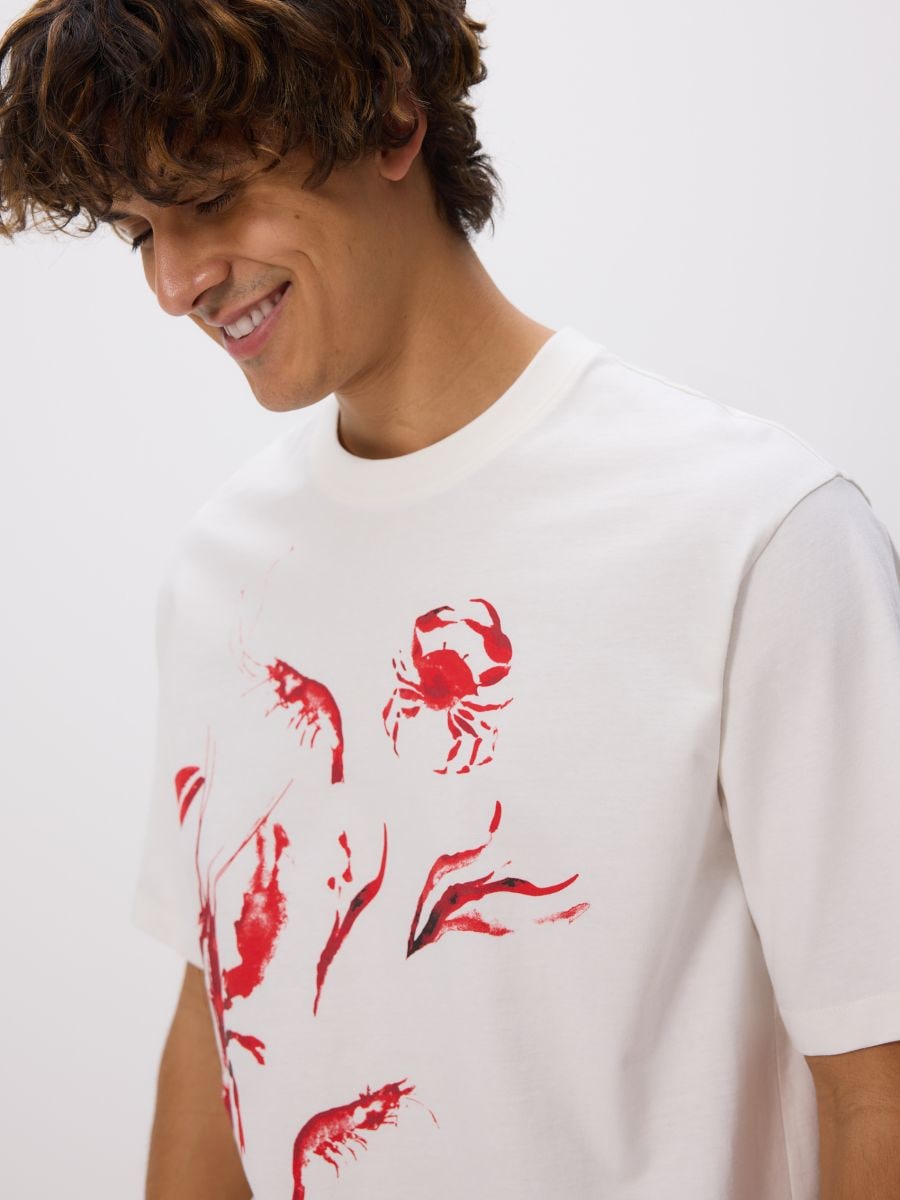 Relaxed fit T-shirt with print - cream - RESERVED - 2