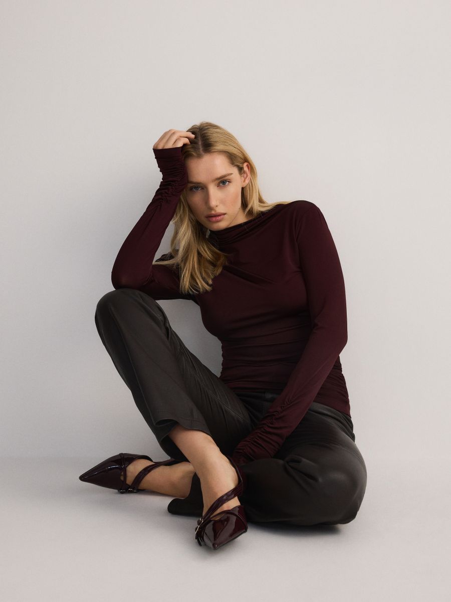 Mock neck top with ruching - maroon - RESERVED - 3