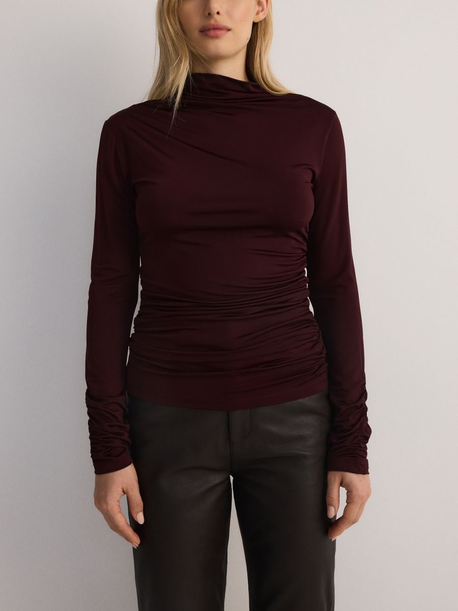 Mock neck top with ruching - maroon - RESERVED - 2