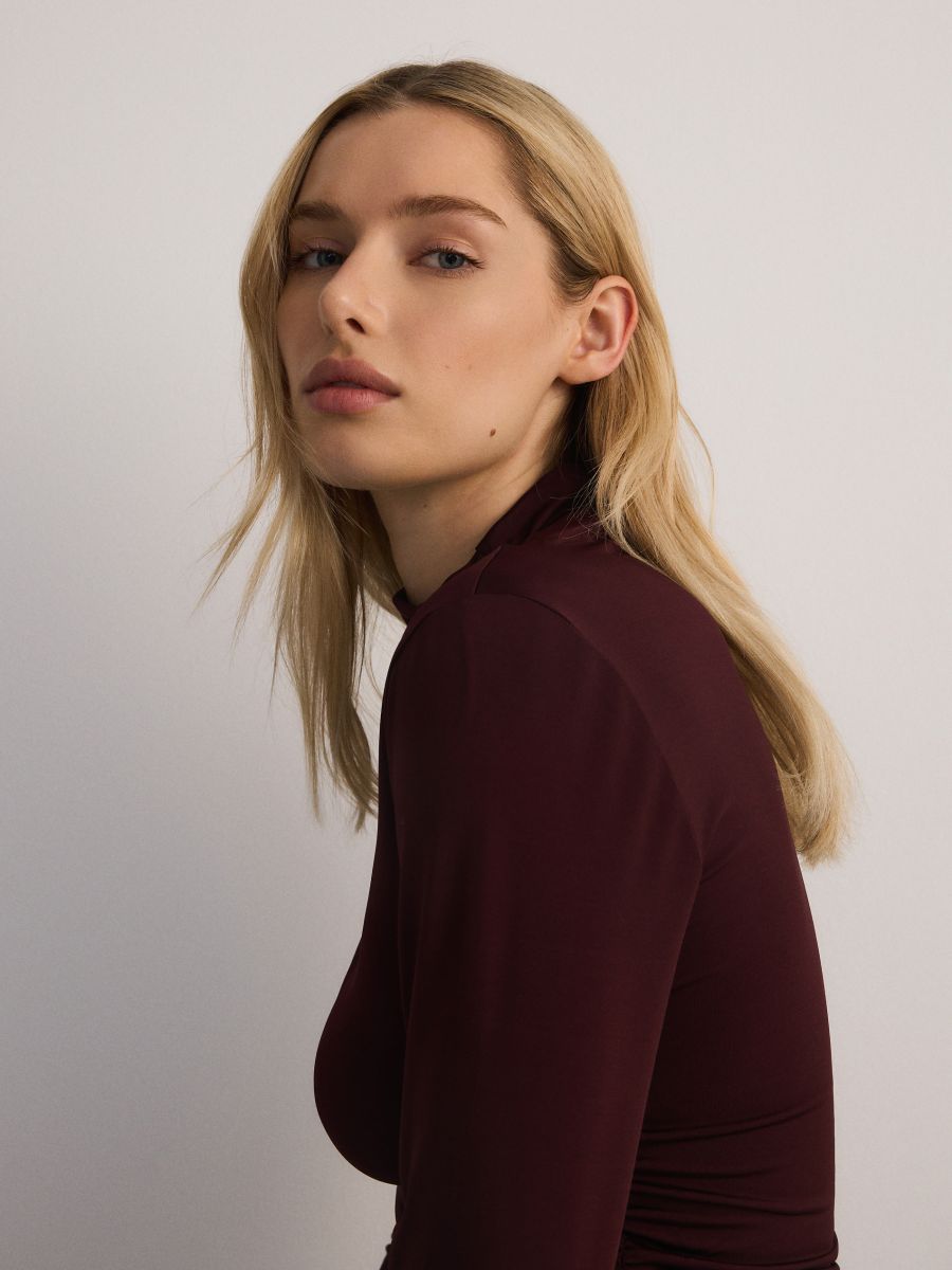Mock neck top with ruching - maroon - RESERVED - 4