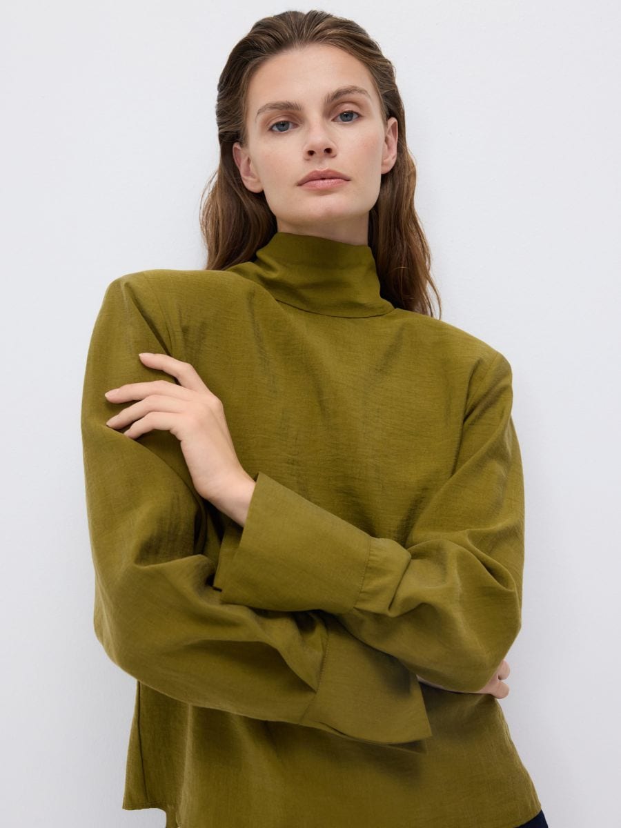 Blouse with a bow - light olive - RESERVED