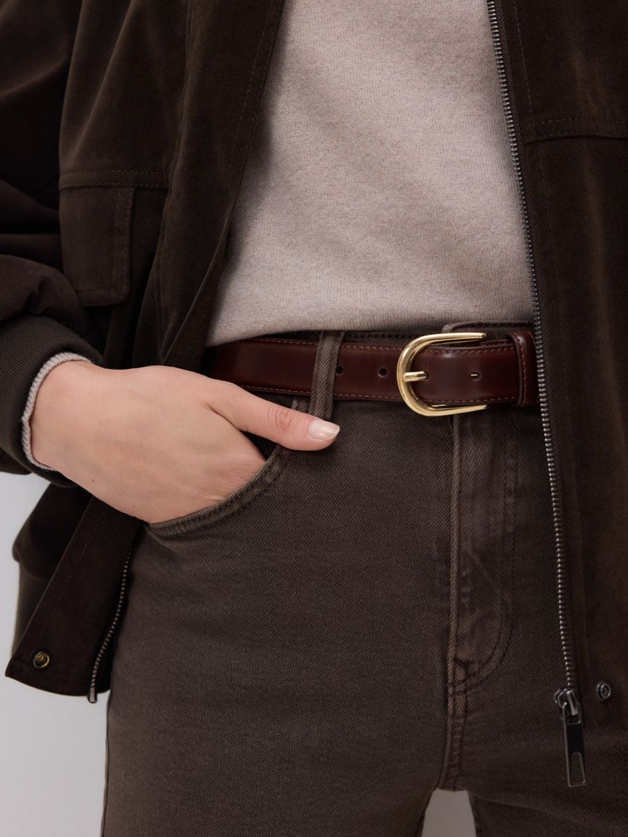 Leather belt with buckle - dark brown - RESERVED